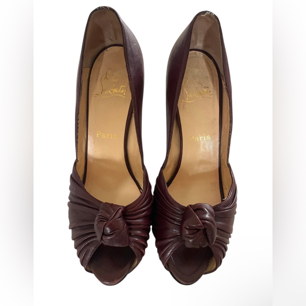 Christian Louboutin Jenny Leather Burgundy Peep Toe Pump Size 10